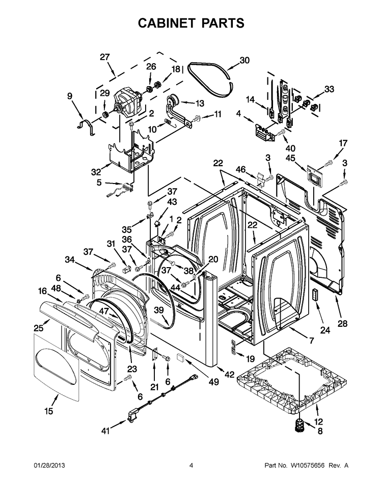 CABINET PARTS Diagram and Parts List for WED8600YW2  Whirlpool Dryer