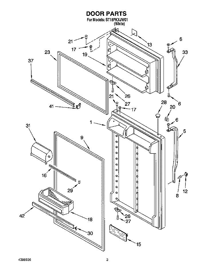 DOOR Diagram and Parts List for ST18PKXJW01  Whirlpool Refrigerator