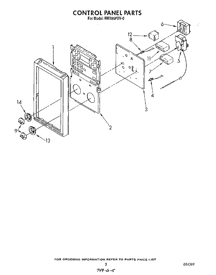 CONTROL PANEL Diagram and Parts List for RM286PXV0  Whirlpool Microwave Oven Combo