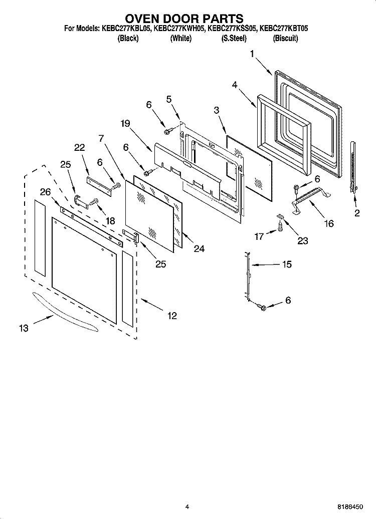 OVEN DOOR PARTS Diagram and Parts List for KEBC277KSS05  KitchenAid Wall Oven