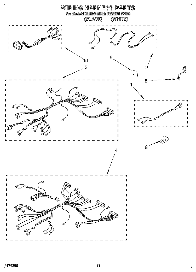 WIRING HARNESS Diagram and Parts List for KEBI241BWH0  KitchenAid Wall Oven