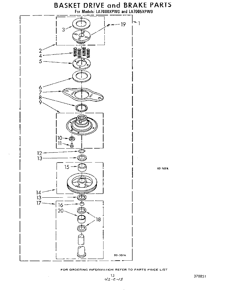 BASKET DRIVE AND BRAKE Diagram and Parts List for LA7000XPW0  Whirlpool Washer
