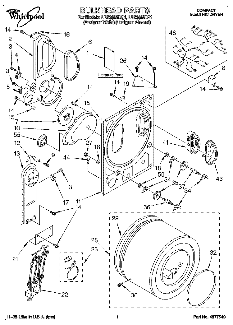 SECTION Diagram and Parts List for LER3622DZ1  Whirlpool Dryer