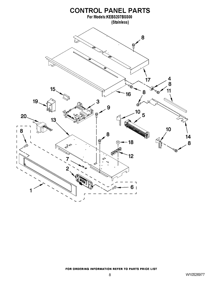 CONTROL PANEL PARTS Diagram and Parts List for KEBS207BSS00  KitchenAid Wall Oven