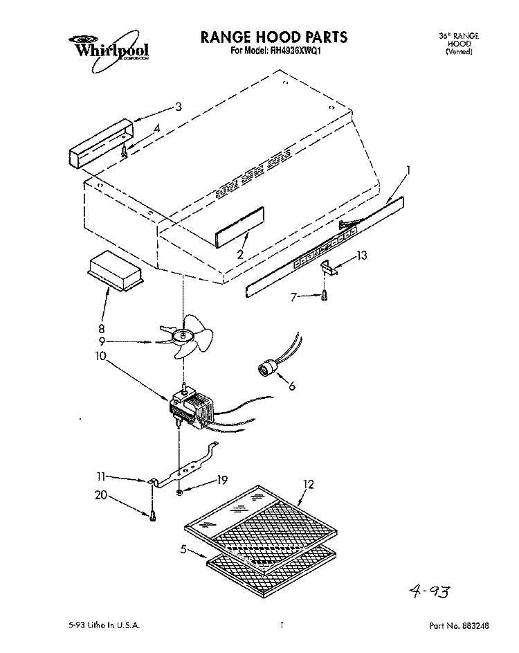 SECTION Diagram and Parts List for RH4936XWQ1  Whirlpool Range Hood