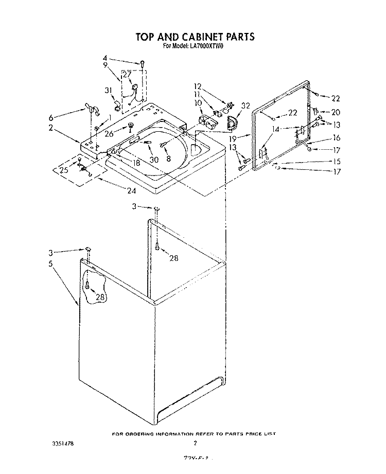 TOP AND CABINET , LITERATURE AND OPTIONAL Diagram and Parts List for LA7000XTG0  Whirlpool Washer