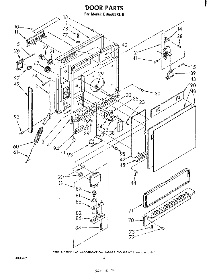 DOOR Diagram and Parts List for DU5500XL0  Whirlpool Dishwasher