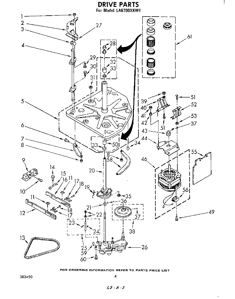 DRIVE Diagram and Parts List for LA6700XKW1  Whirlpool Washer