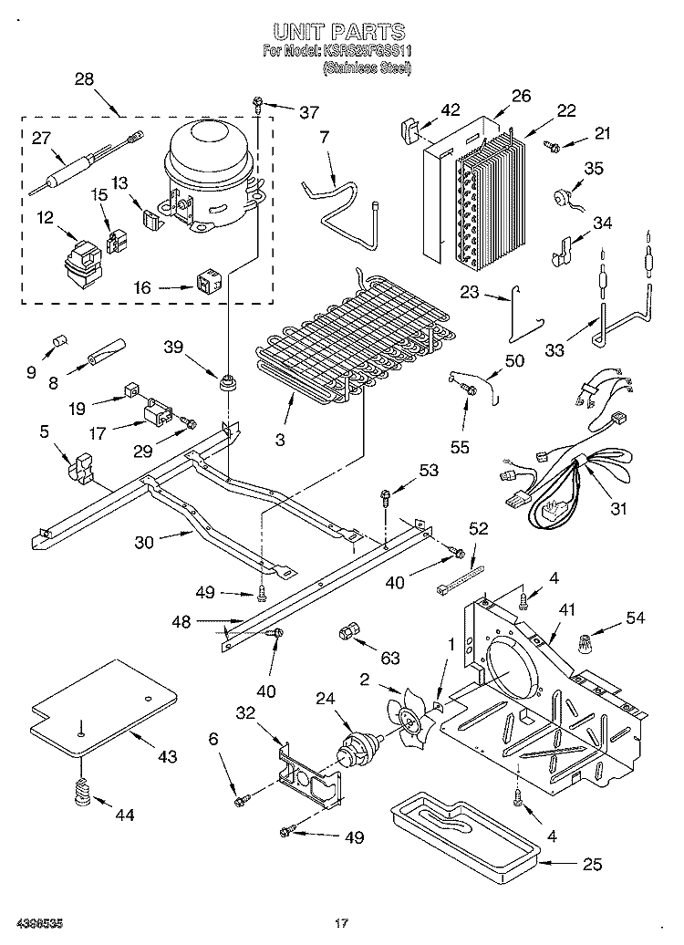 UNIT Diagram and Parts List for KSRS25FGSS11  KitchenAid Refrigerator