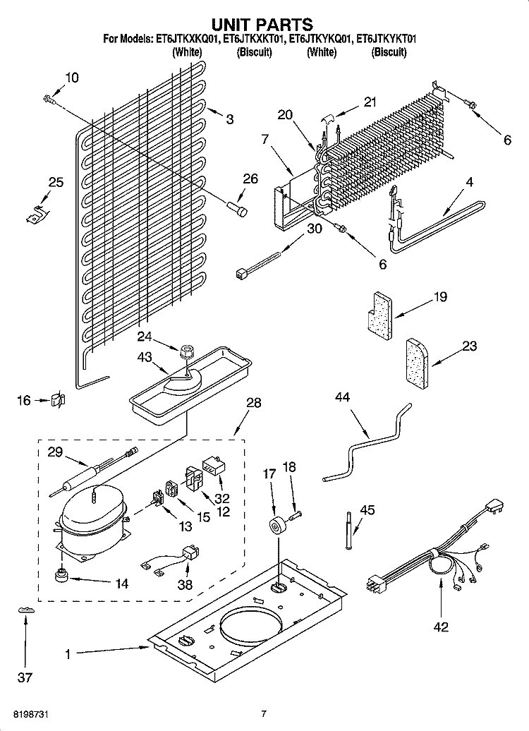 UNIT PARTS Diagram and Parts List for ET6JTKYKT01  Whirlpool Refrigerator