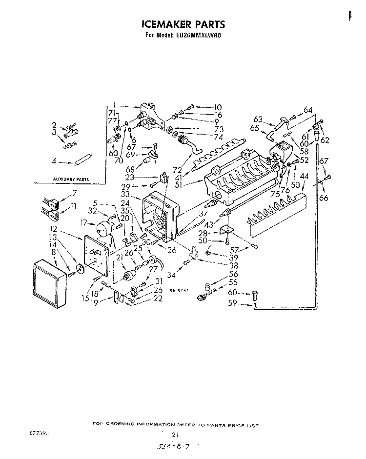 ICEMAKER Diagram and Parts List for ED26MMXLWR0  Whirlpool Refrigerator