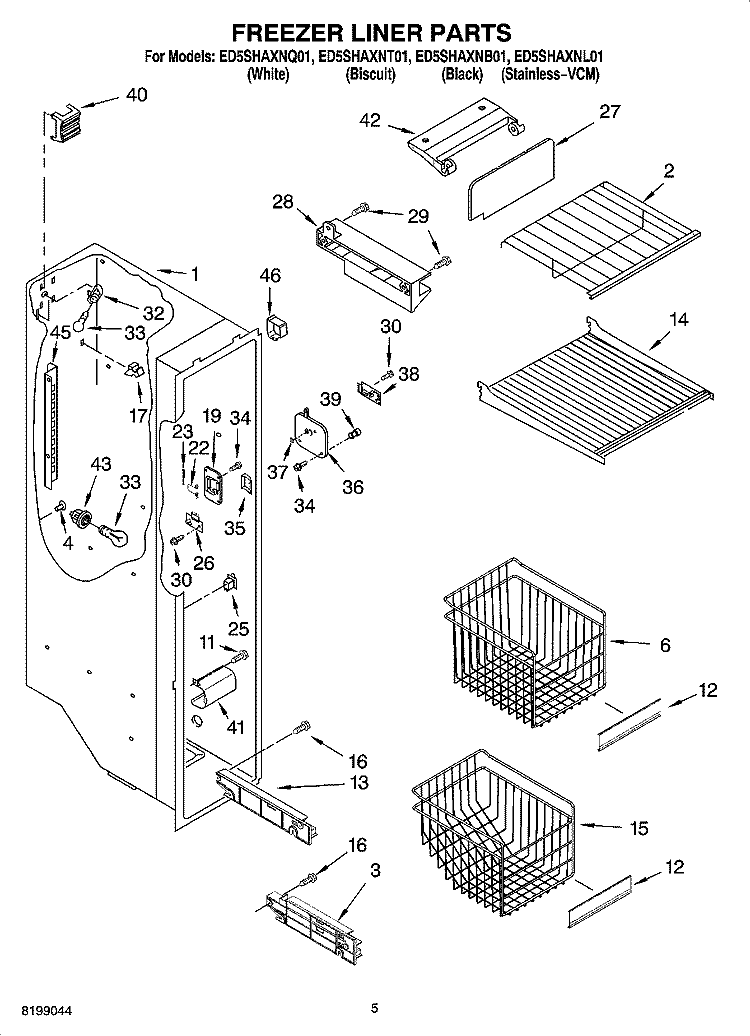 FREEZER LINER PARTS Diagram and Parts List for ED5SHAXNT01  Whirlpool Refrigerator