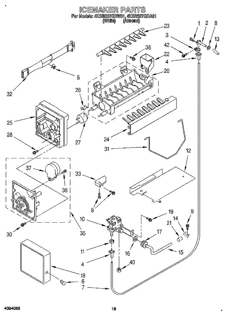 ICEMAKER Diagram and Parts List for 4KSRS27QDA01  KitchenAid Refrigerator