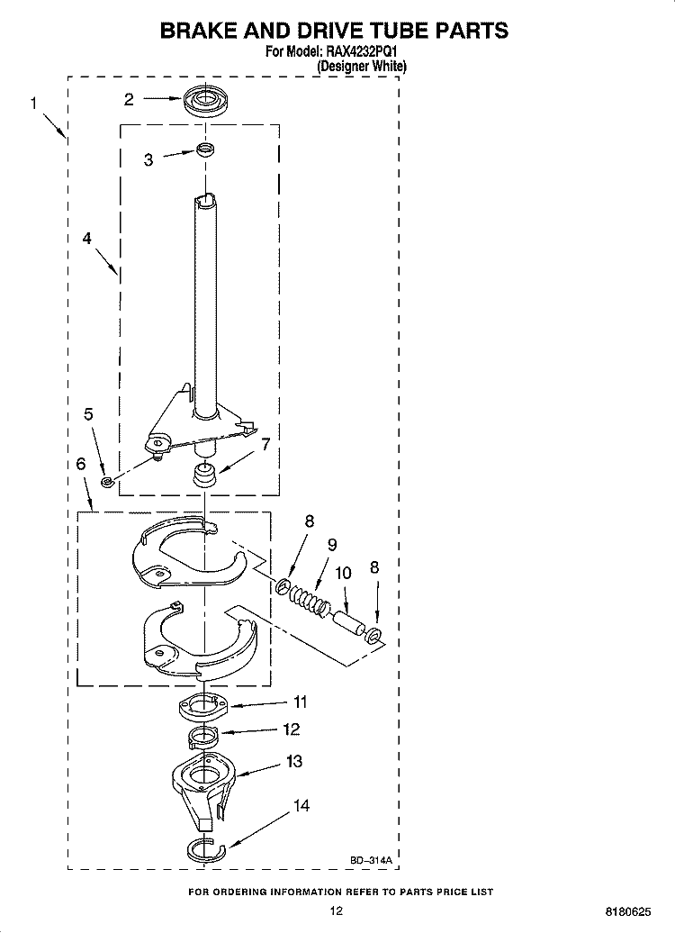 BRAKE AND DRIVE TUBE PARTS Diagram and Parts List for RAX4232PQ1  Roper Washer