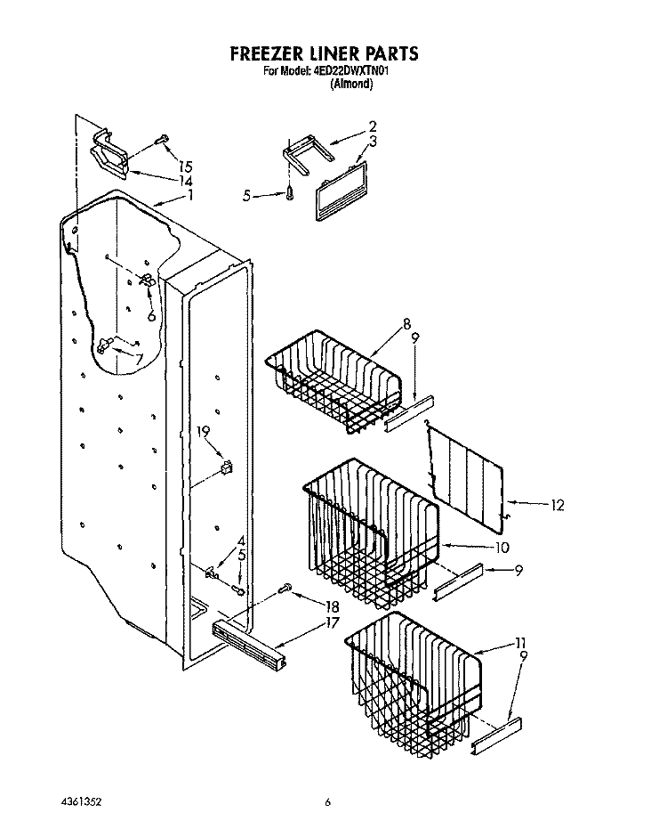 FREEZER LINER Diagram and Parts List for 4ED22DWXTN01  Whirlpool Refrigerator