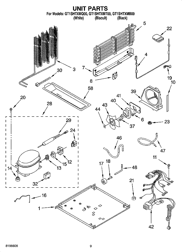 UNIT PARTS Diagram and Parts List for GT1SHTXMB00  Whirlpool Refrigerator
