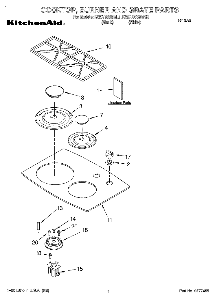 SECTION Diagram and Parts List for KGCT055GBL1  KitchenAid Cooktop