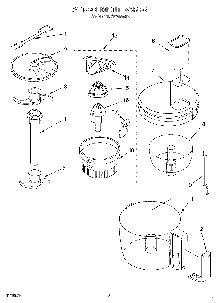 SECTION Diagram and Parts List for KFP450WH  KitchenAid Food Processor