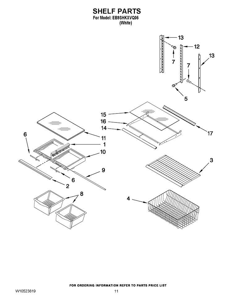 SHELF PARTS Diagram and Parts List for EB9SHKXVQ05  Whirlpool Refrigerator