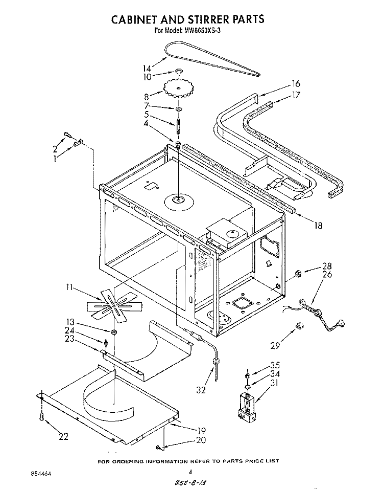 CABINET AND STIRRER Diagram and Parts List for MW8650XS3  Whirlpool Microwave