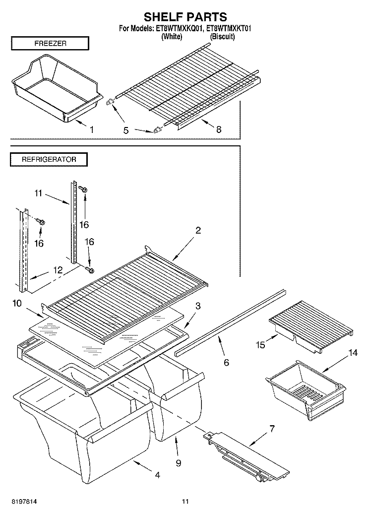 SHELF, OPTIONAL Diagram and Parts List for ET8WTMXKT01  Whirlpool Refrigerator