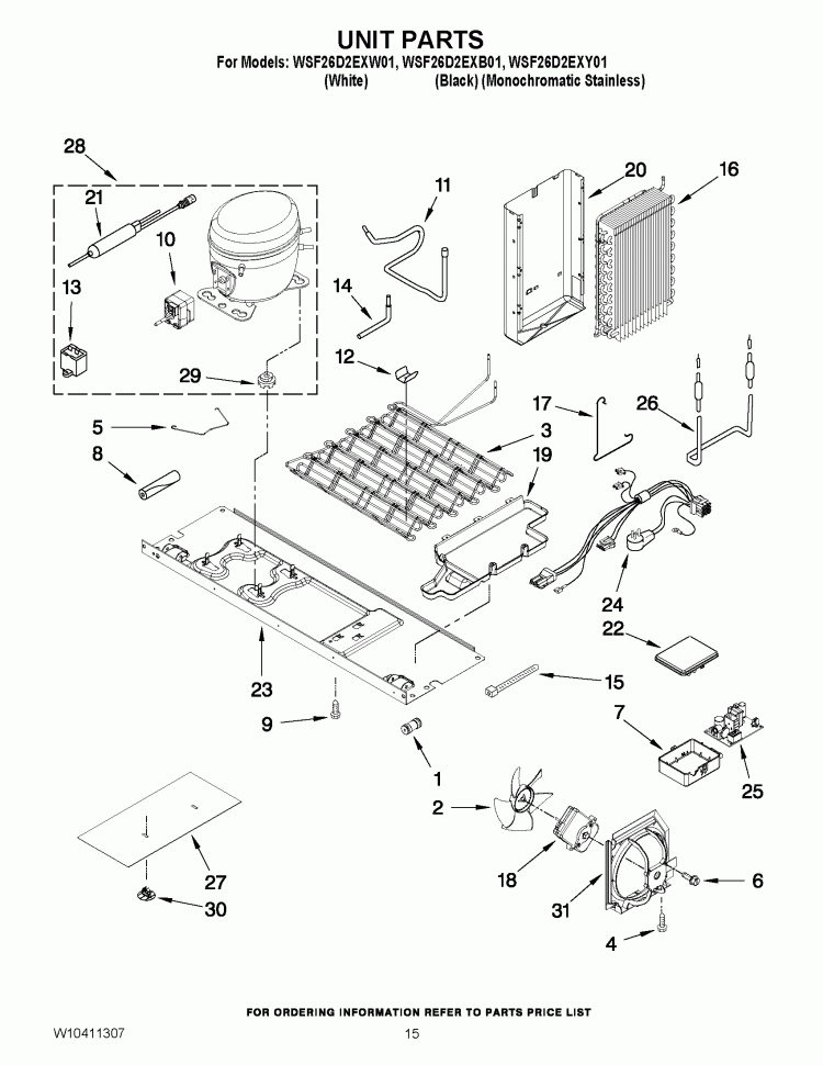 UNIT PARTS Diagram and Parts List for WSF26D2EXW01  Whirlpool Refrigerator