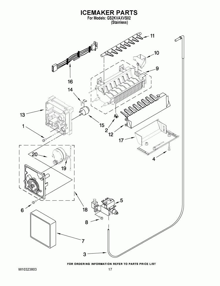 ICEMAKER PARTS Diagram and Parts List for GS2KVAXVS02  Whirlpool Refrigerator