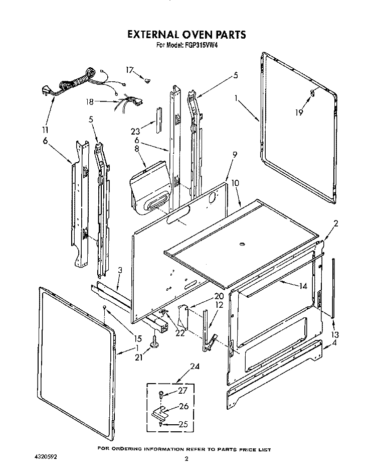 EXTERNAL OVEN Diagram and Parts List for FGP315VW4  Roper Range