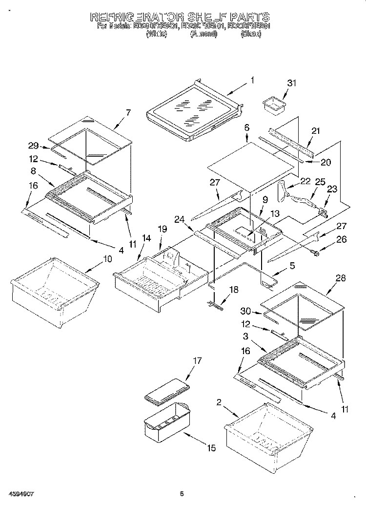REFRIGERATOR SHELF Diagram and Parts List for ED20DFXEN01  Whirlpool Refrigerator