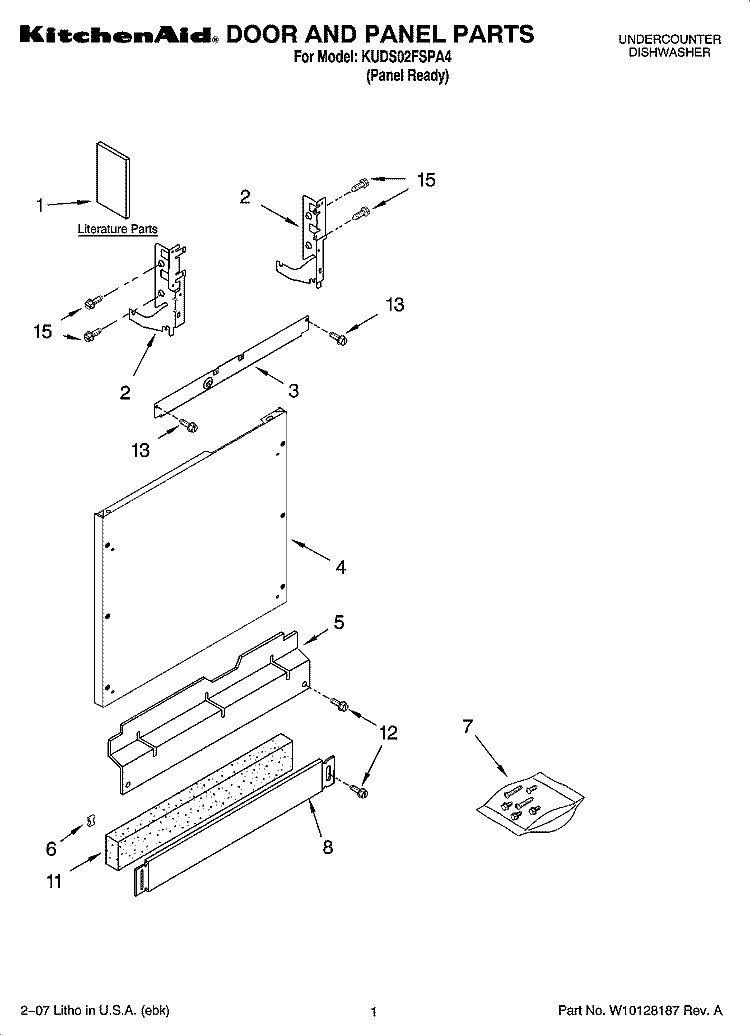 DOOR AND PANEL PARTS Diagram and Parts List for KUDS02FSPA4  KitchenAid Dishwasher