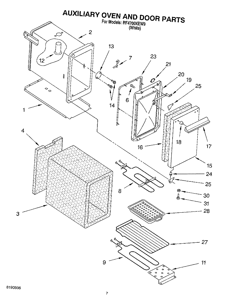 AUXILIARY OVEN AND DOOR PARTS Diagram and Parts List for RF4700XEW9  Whirlpool Range