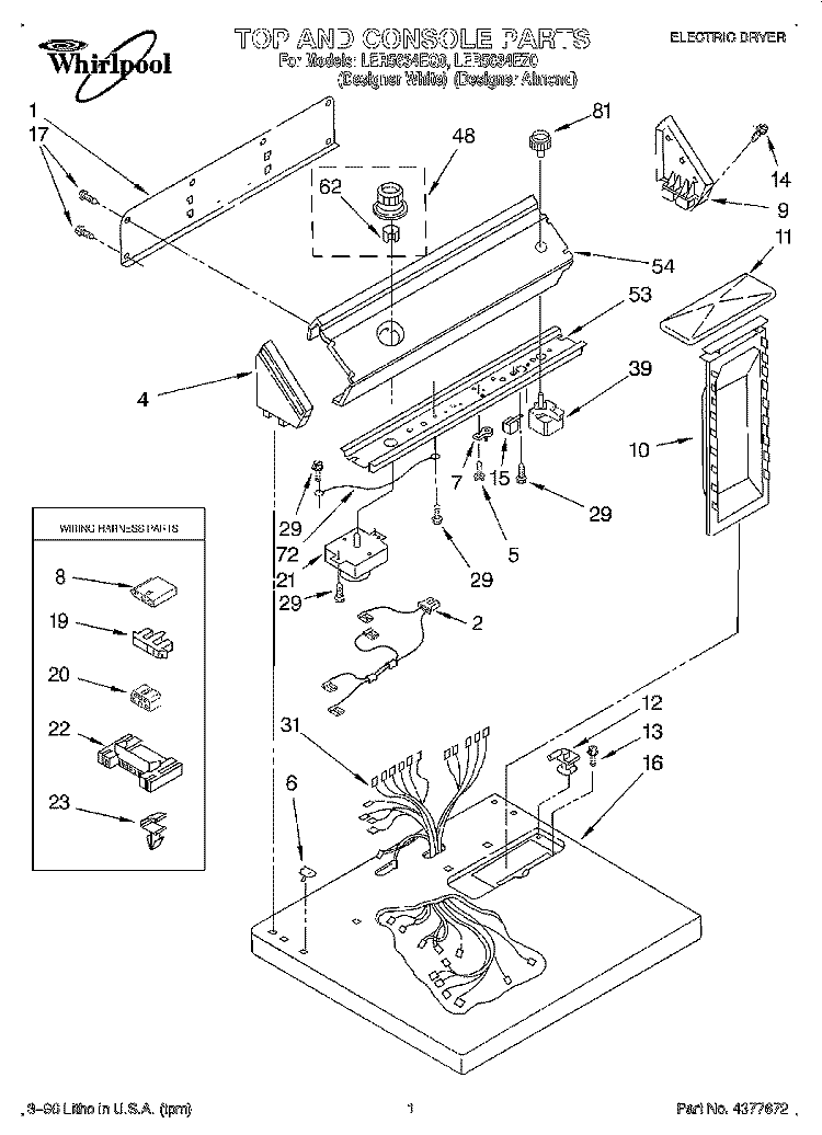 SECTION Diagram and Parts List for LER5634EQ0  Whirlpool Dryer