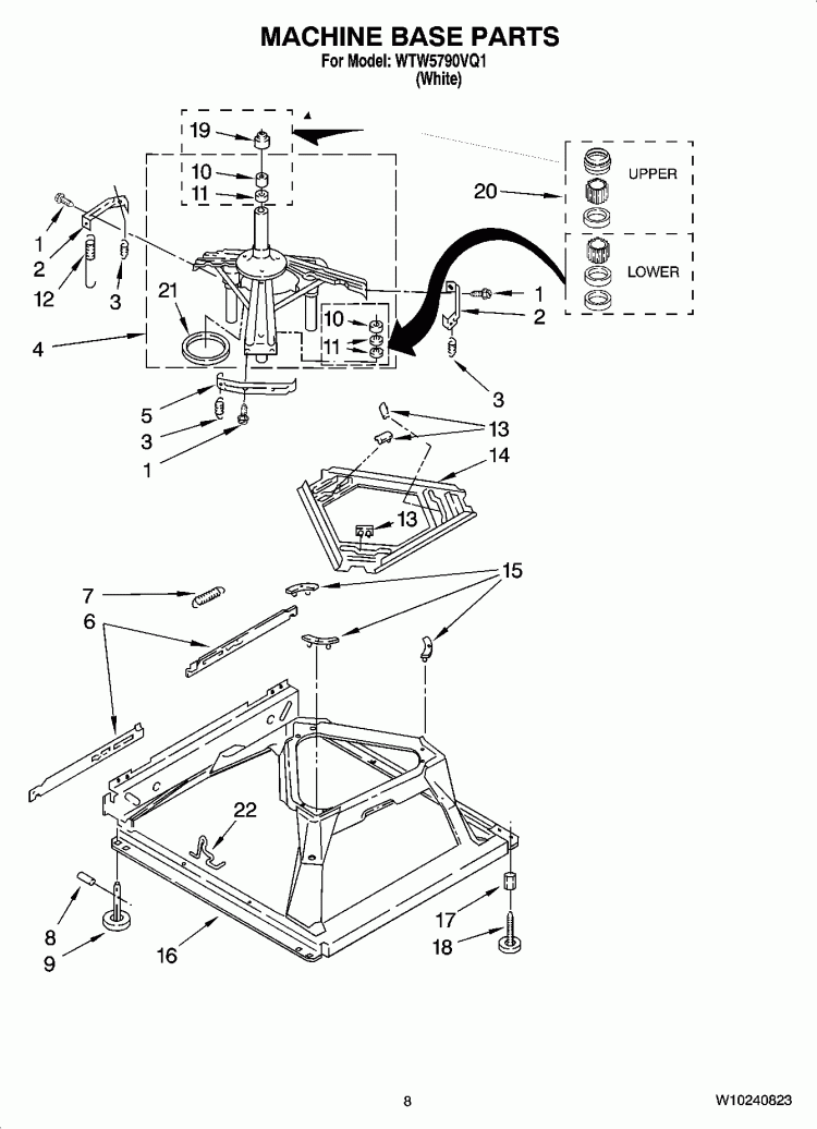 MACHINE BASE PARTS Diagram and Parts List for WTW5790VQ1  Whirlpool Washer