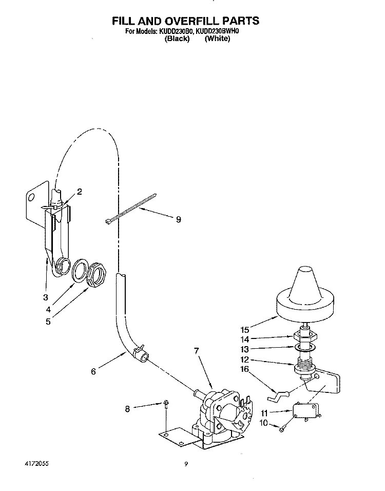 FILL AND OVERFILL Diagram and Parts List for KUDD230B0  KitchenAid Dishwasher