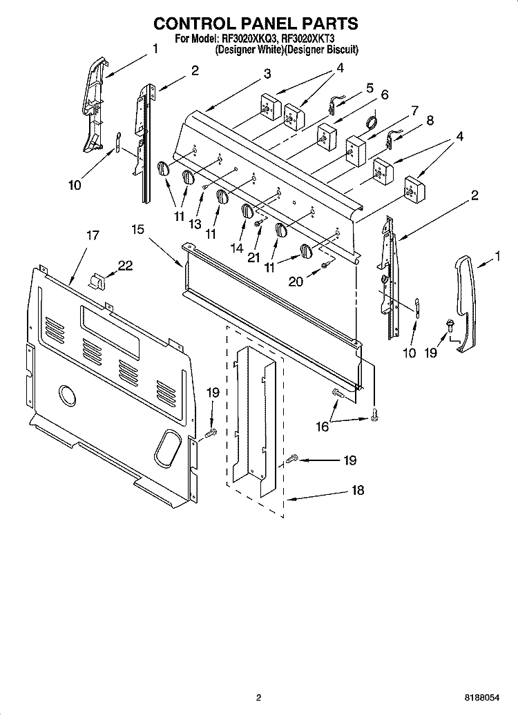 CONTROL PANEL PARTS Diagram and Parts List for RF3020XKQ3  Whirlpool Range