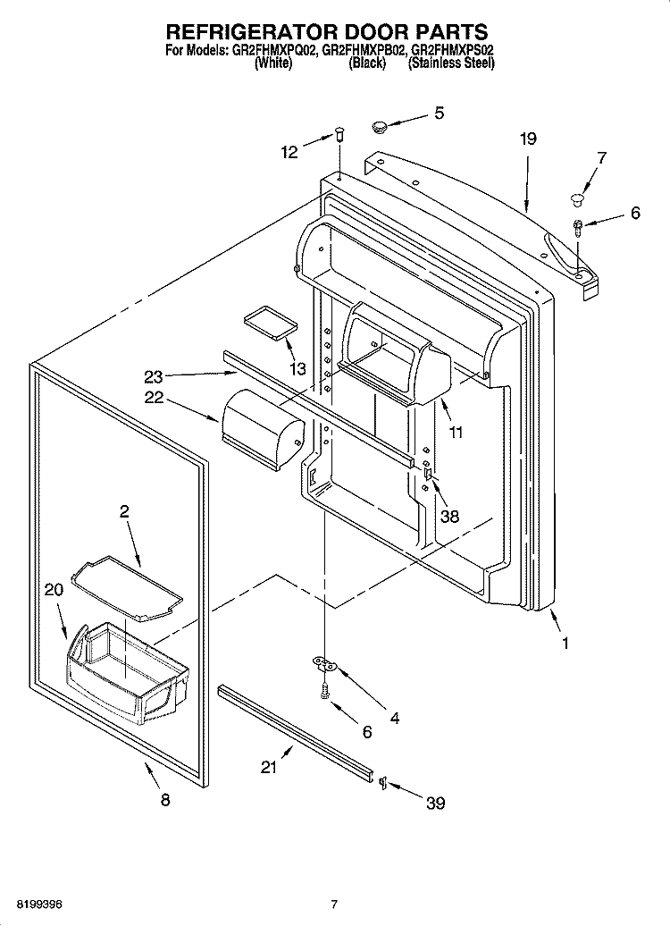 REFRIGERATOR DOOR PARTS Diagram and Parts List for GR2FHMXPS02  Whirlpool Refrigerator