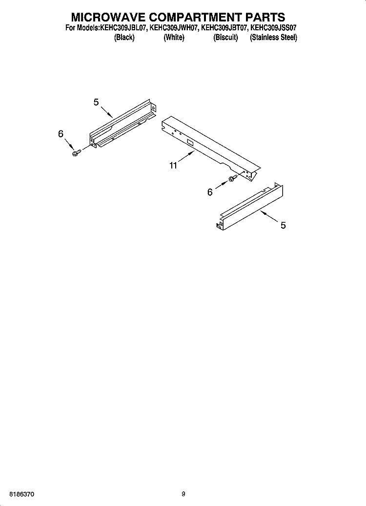 MICROWAVE COMPARTMENT PARTS Diagram and Parts List for KEHC309JSS07  KitchenAid Microwave Oven Combo