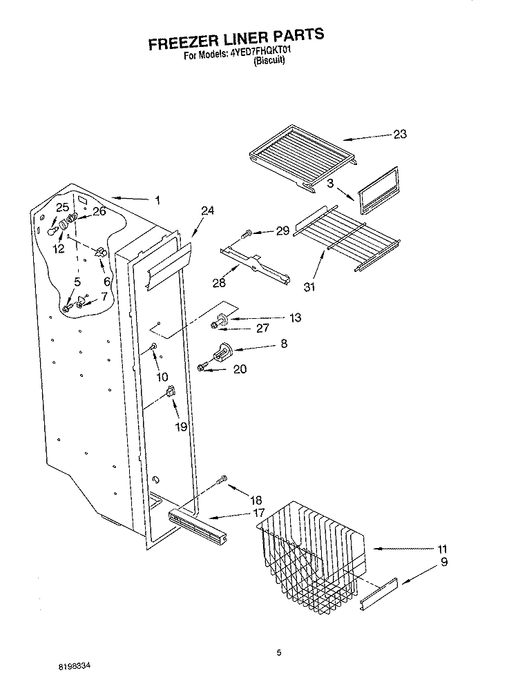 FREEZER LINER Diagram and Parts List for 4YED7FHQKT01  Whirlpool Refrigerator