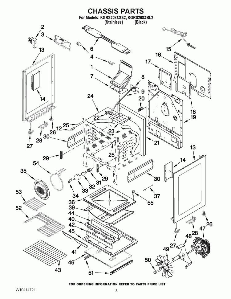 CHASSIS PARTS Diagram and Parts List for KGRS208XSS2  KitchenAid Range