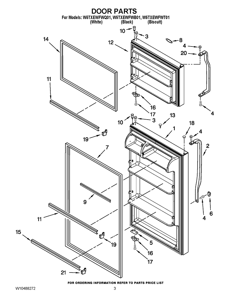 DOOR PARTS Diagram and Parts List for W5TXEWFWT01  Whirlpool Refrigerator