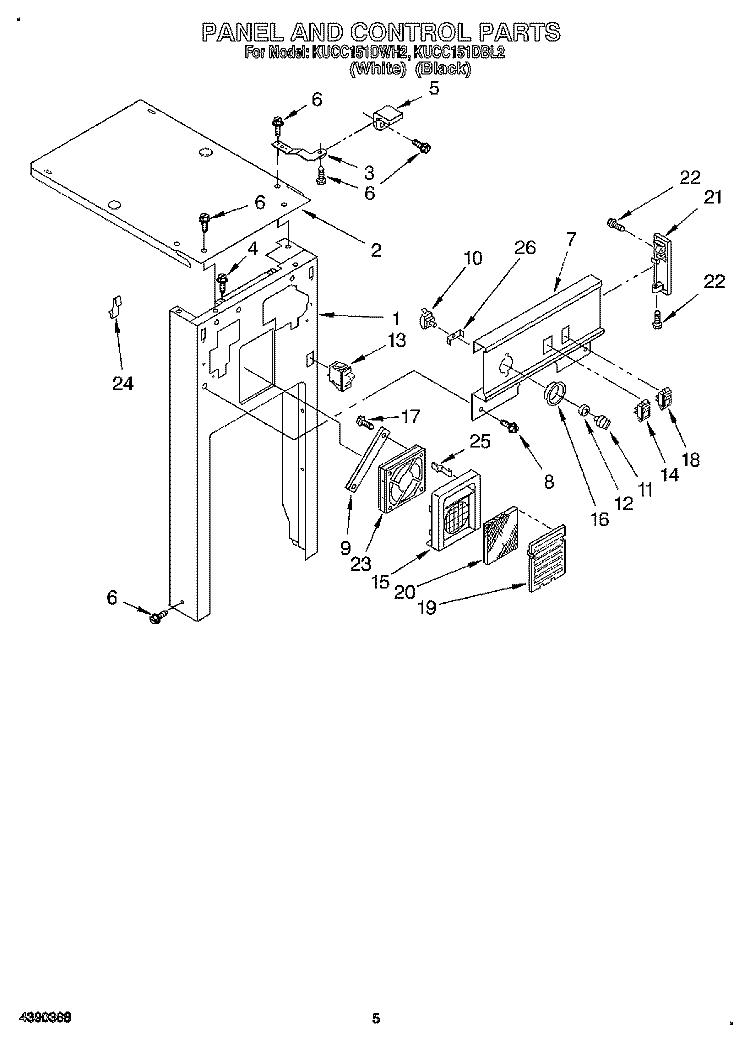 PANEL AND CONTROL Diagram and Parts List for KUCC151DBL2  KitchenAid Trash Compactor