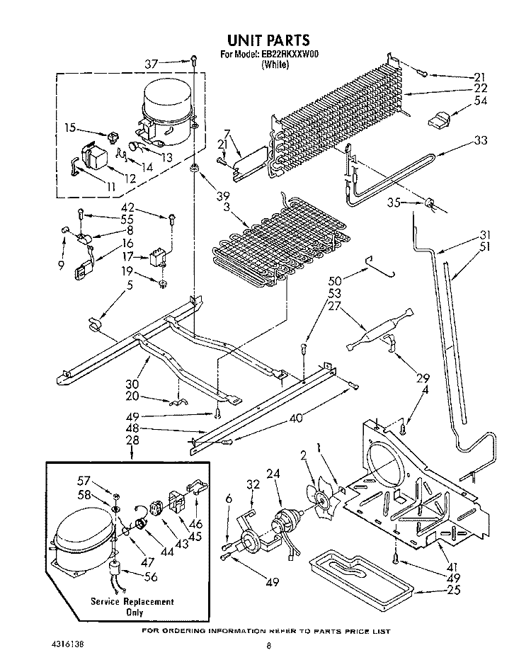 UNIT Diagram and Parts List for EB22RKXXW00  Whirlpool Refrigerator