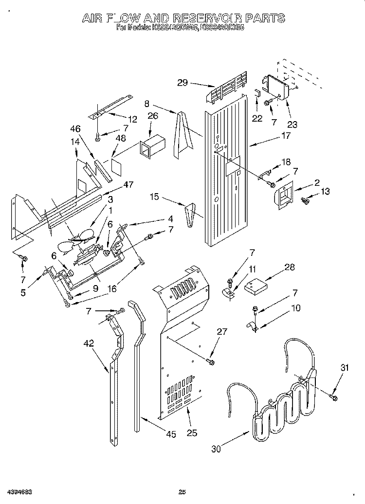 AIR FLOW AND RESERVOIR Diagram and Parts List for KSSS42QDX05  KitchenAid Refrigerator