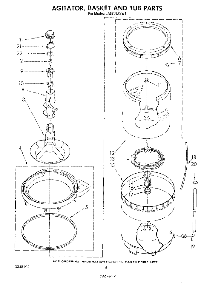 AGITATOR, BASKET AND TUB Diagram and Parts List for LA5700XSW1  Whirlpool Washer