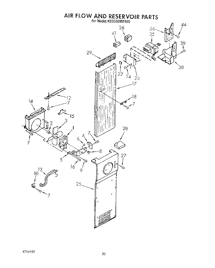 AIR FLOW AND RESERVOIR Diagram and Parts List for KSSS36MWX00  KitchenAid Refrigerator