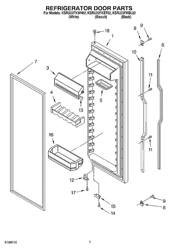 REFRIGERATOR DOOR Diagram and Parts List for KSRU22FKBL02  KitchenAid Refrigerator