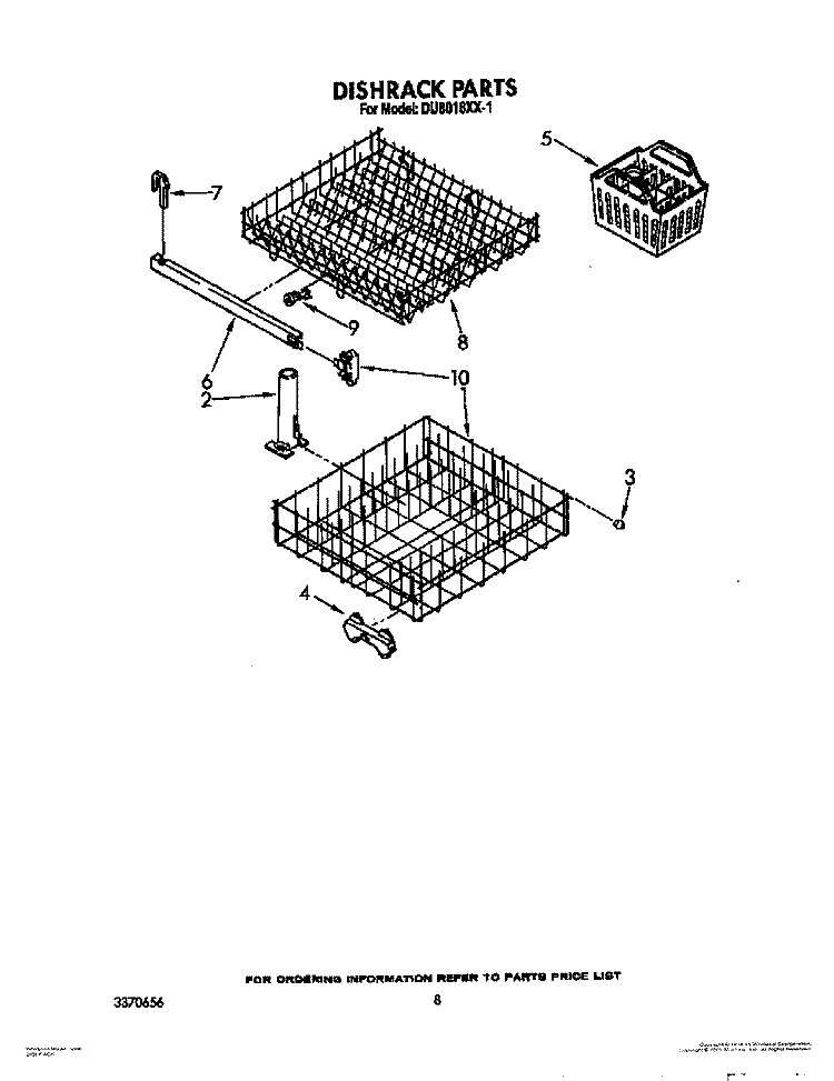 DISHRACK Diagram and Parts List for DU8016XX1  Whirlpool Dishwasher