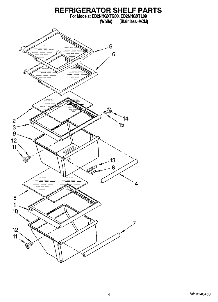 REFRIGERATOR SHELF PARTS Diagram and Parts List for ED2NHGXTL00  Whirlpool Refrigerator