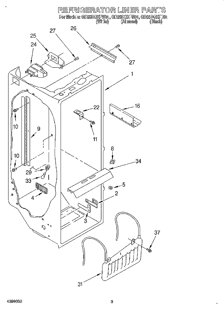 REFRIGERATOR LINER Diagram and Parts List for GD25DQXFW01  Whirlpool Refrigerator