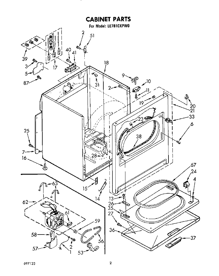 CABINET Diagram and Parts List for LE7810XPW0  Whirlpool Dryer